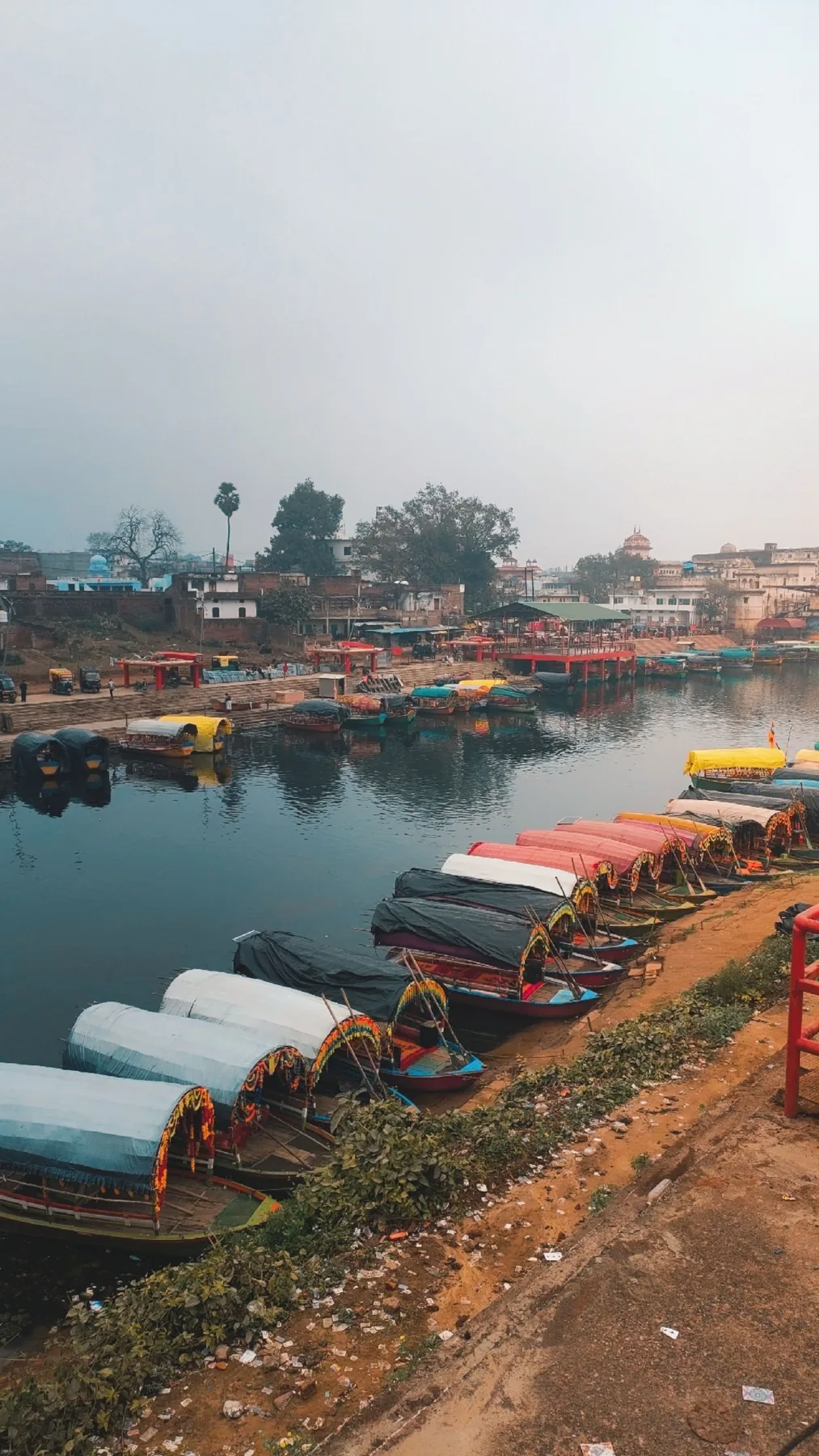 Boats along a riverfront in Chitrakoot